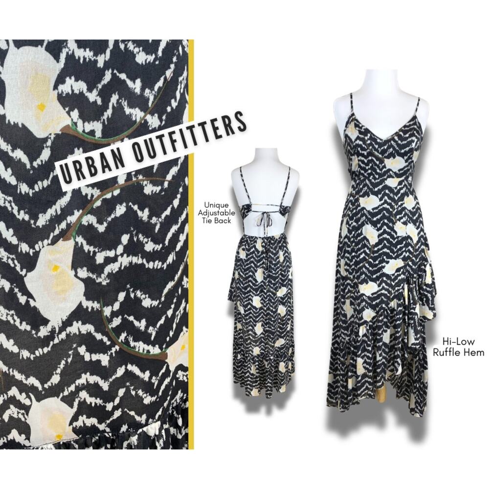 Urban Outfitters Floral Hi Low Ruffle Hem Boho Festival Summer Dress SZ S Resort